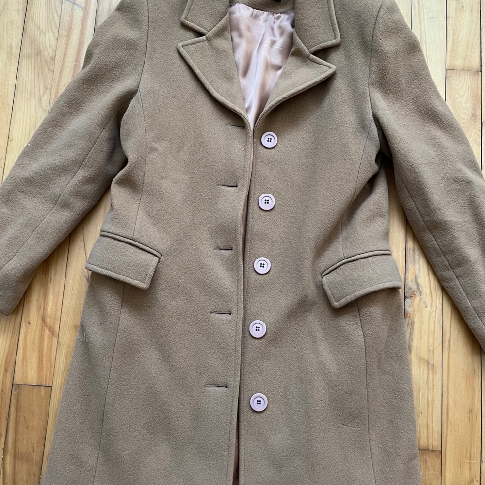 Cecil Gee Camel Tan Wool Blend Long Coat Made in Canada Notched Lapel Mens M - Picture 8 of 8